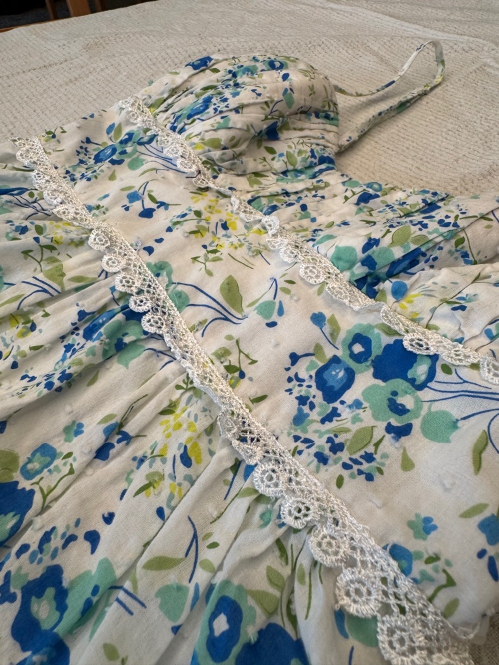 Vintage Cotton Floral Sundress with Blue & Green Print xs - Picture 8 of 14